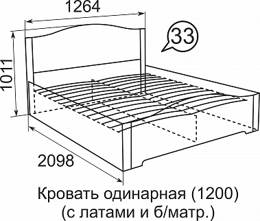 Кровать полутороспальная (1200) с латами Виктория №33